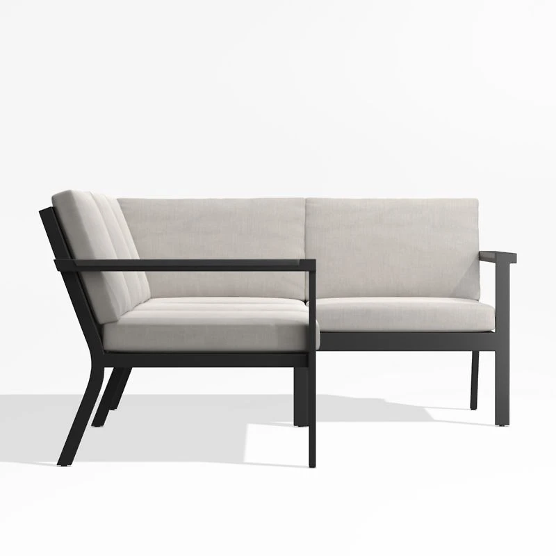 Alfresco Metal -Piece Petite L-Shaped Outdoor Sectional Sofa with Silver Sunbrella® Cushions