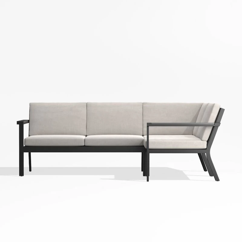 Alfresco Metal -Piece Petite L-Shaped Outdoor Sectional Sofa with Silver Sunbrella® Cushions