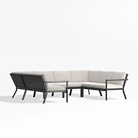 Alfresco Metal 6-Piece Petite U-Shaped Outdoor Sectional Sofa with Silver Sunbrella® Cushions