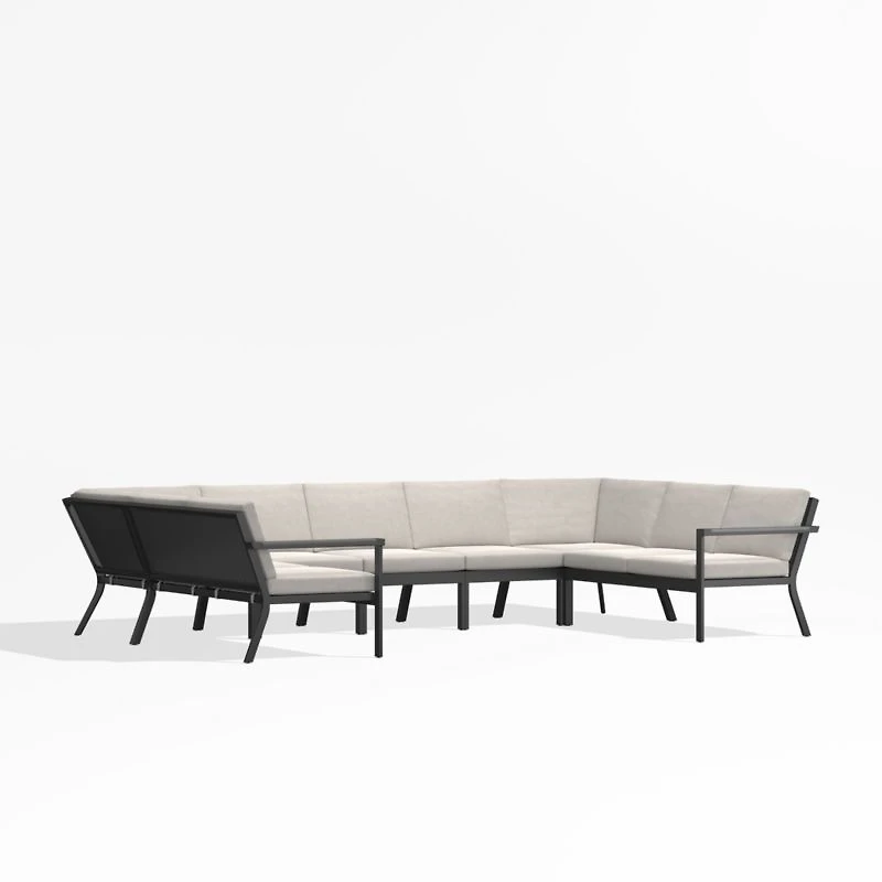 Alfresco Metal -Piece U-Shaped Outdoor Sectional Sofa with Silver Sunbrella® Cushions