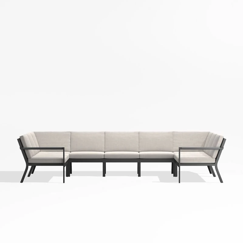 Alfresco Metal -Piece U-Shaped Outdoor Sectional Sofa with Silver Sunbrella® Cushions