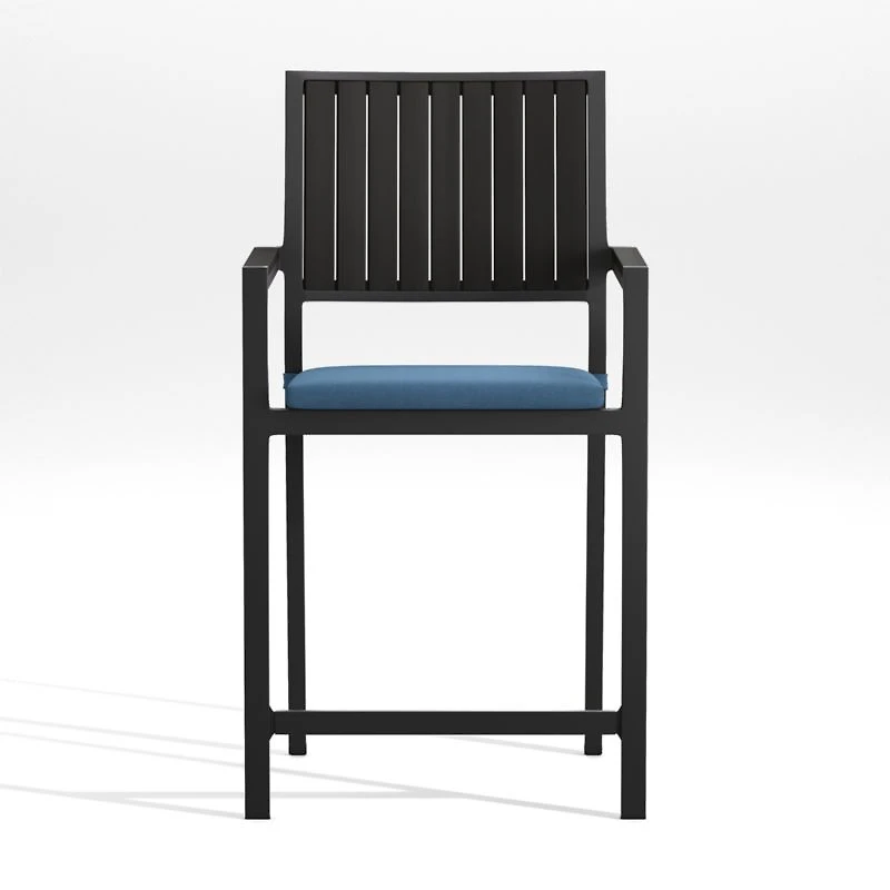 Alfresco Black Outdoor Counter Stool with Sapphire Sunbrella ® Cushion
