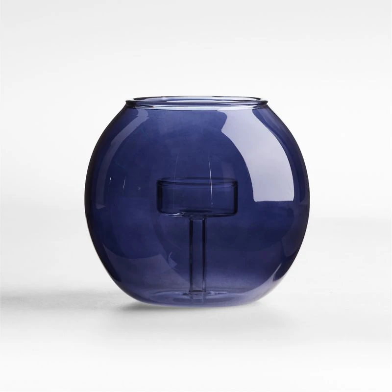 Alina Small Deep Blue Glass Tealight Candle Holder