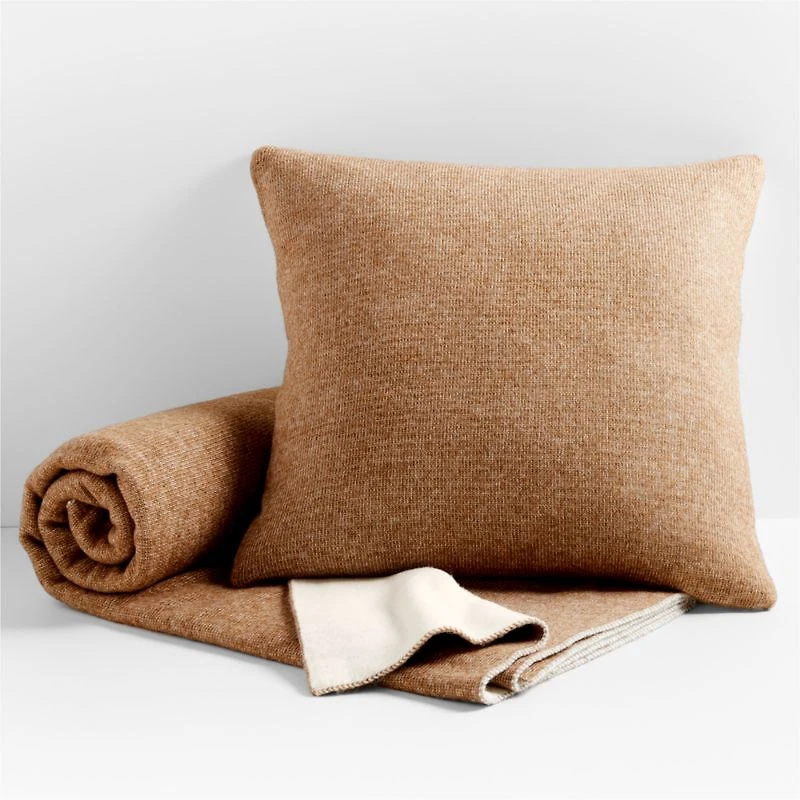Alpine Cozy Ivory and Camel Brown Reversible 23"x23" Throw Pillow with Feather Insert