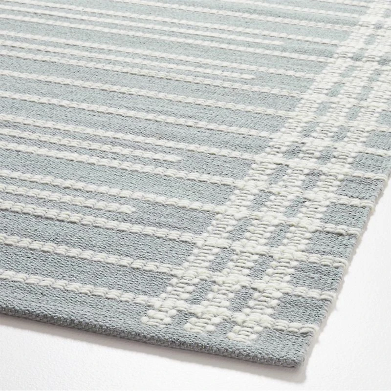 Alternating Lines Striped Cotton and Wool Light Grey Area Rug 5'x8'