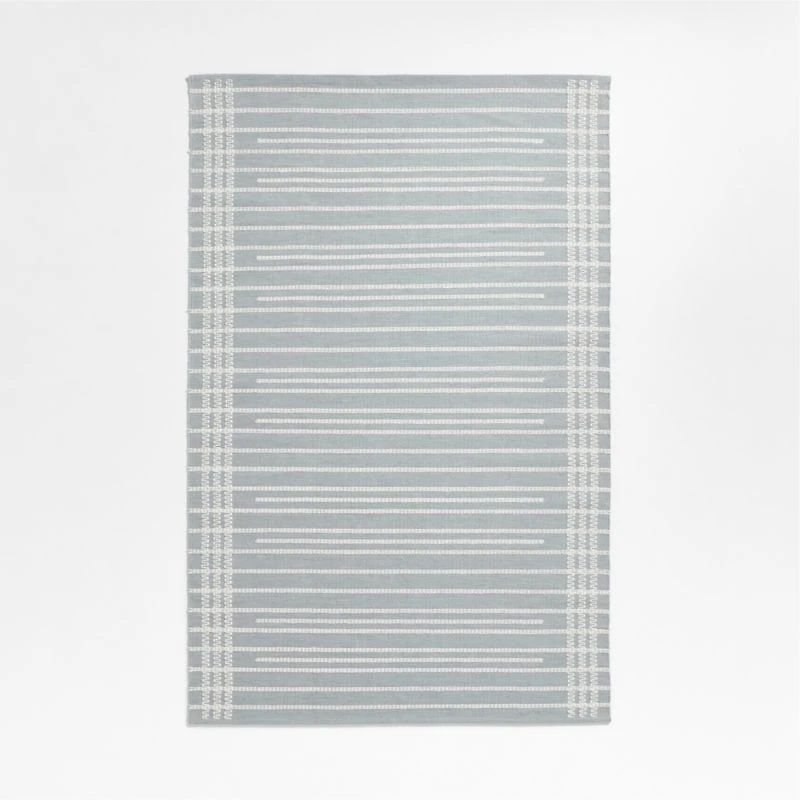 Alternating Lines Striped Cotton and Wool Light Grey Area Rug 5'x8'