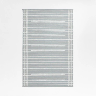 Alternating Lines Striped Cotton and Wool Light Grey Area Rug 5'x8'