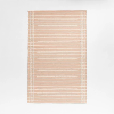 Alternating Lines Striped Cotton and Wool Light Pink Area Rug 5'x8'