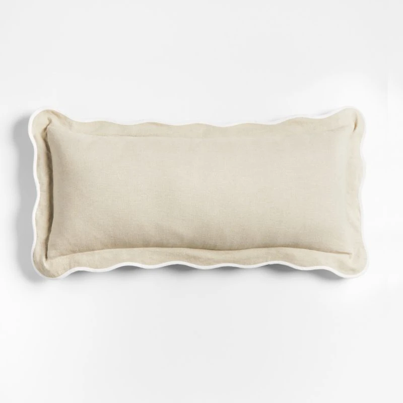 Amalfi Cotton Linen Scallop Edge 36x16 Arctic Ivory Throw Pillow Cover