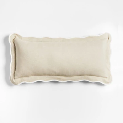 Amalfi Cotton Linen Scallop Edge 36x16 Arctic Ivory Throw Pillow Cover