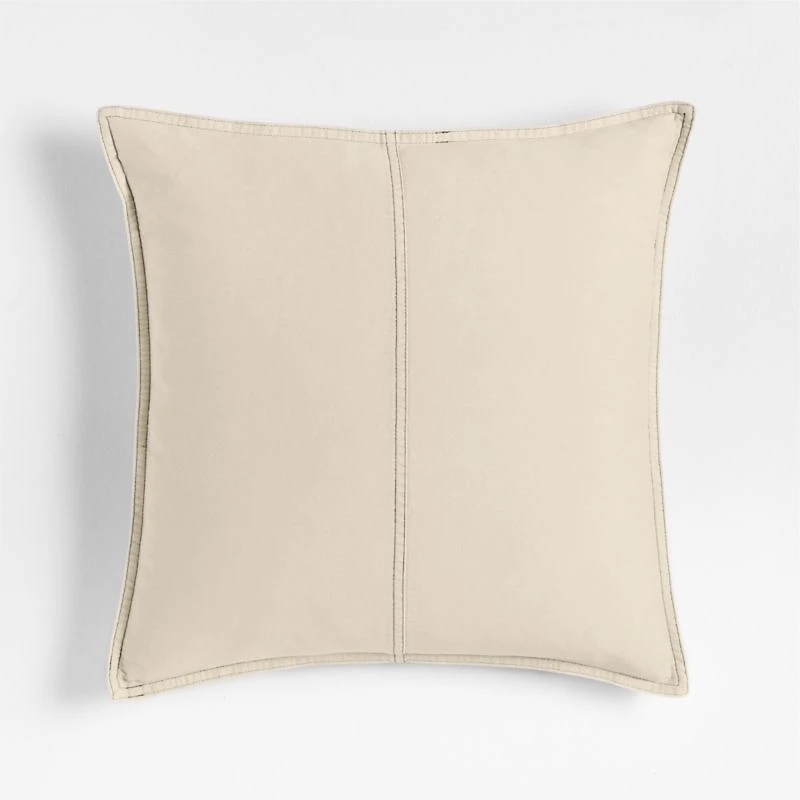 Amanha Washed Organic Cotton Denim 20"x20" Travertine Beige Throw Pillow Cover