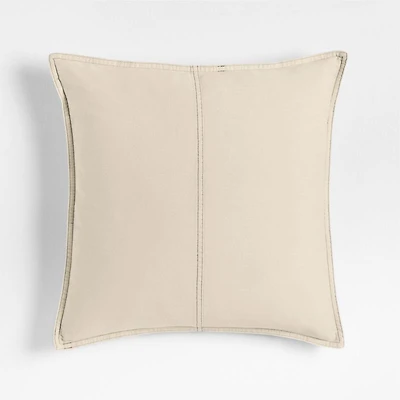 Amanha Washed Organic Cotton Denim 20"x20" Travertine Beige Throw Pillow Cover
