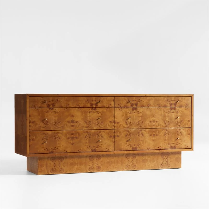 Ambrose 76" Mappa Burl Wood 6-Drawer Dresser