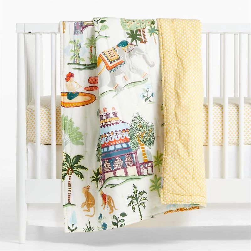 Shome Organic Patterned Yellow Baby Crib Fitted Sheet by John Robshaw