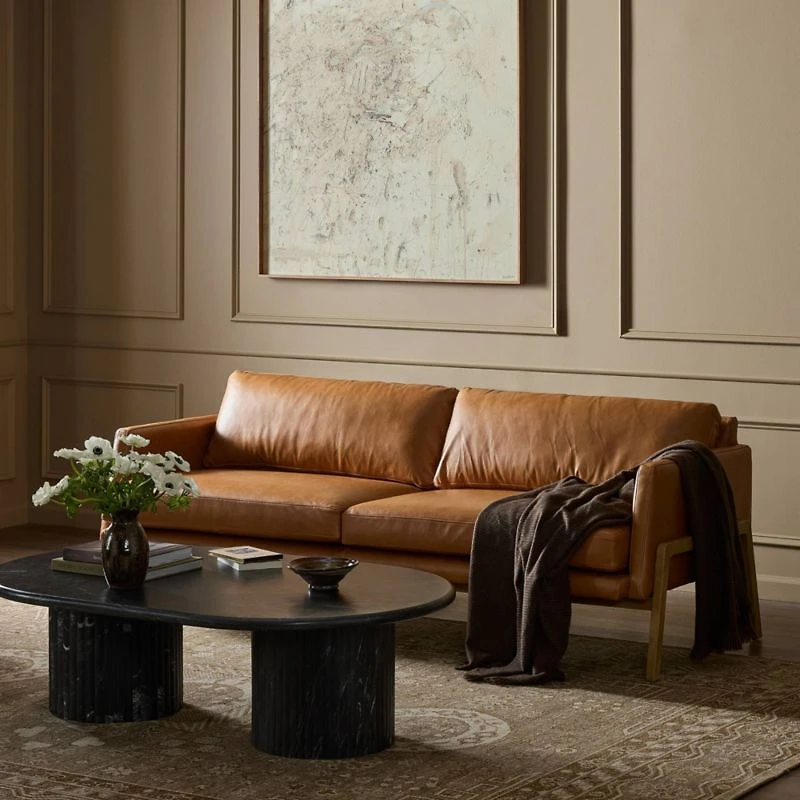 Amoria Sonoma Butterscotch Leather Sofa with Wood Frame