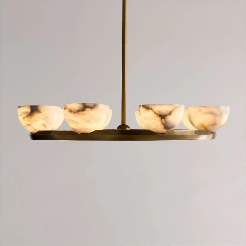 Ando Alabaster and Brass Chandelier Light