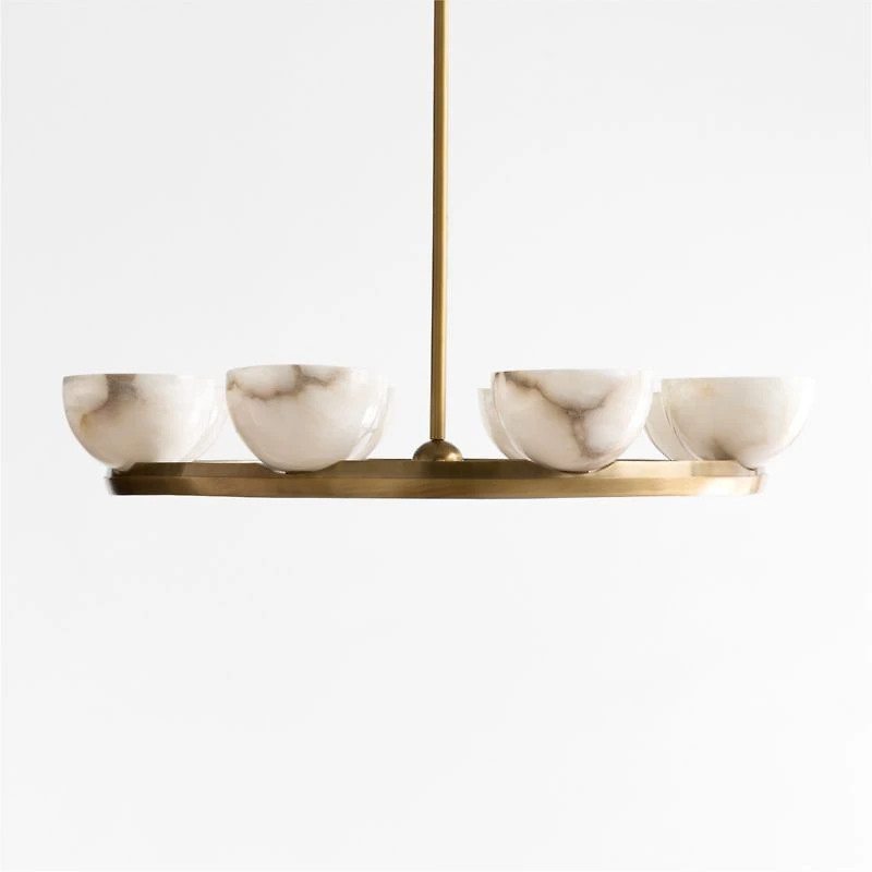 Ando Alabaster and Brass Chandelier Light