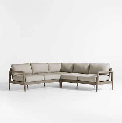 Andorra Weathered Grey Wood -Piece L-Shaped Outdoor Sectional Sofa with Sand Cushions