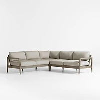 Andorra Weathered Grey Wood -Piece L-Shaped Outdoor Sectional Sofa with Sand Cushions