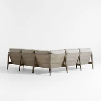 Andorra Weathered Grey Wood -Piece L-Shaped Outdoor Sectional Sofa with Sand Cushions