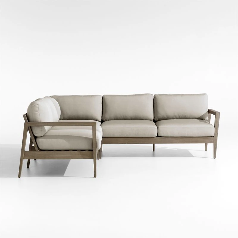 Andorra Weathered Grey Wood -Piece L-Shaped Outdoor Sectional Sofa with Sand Cushions