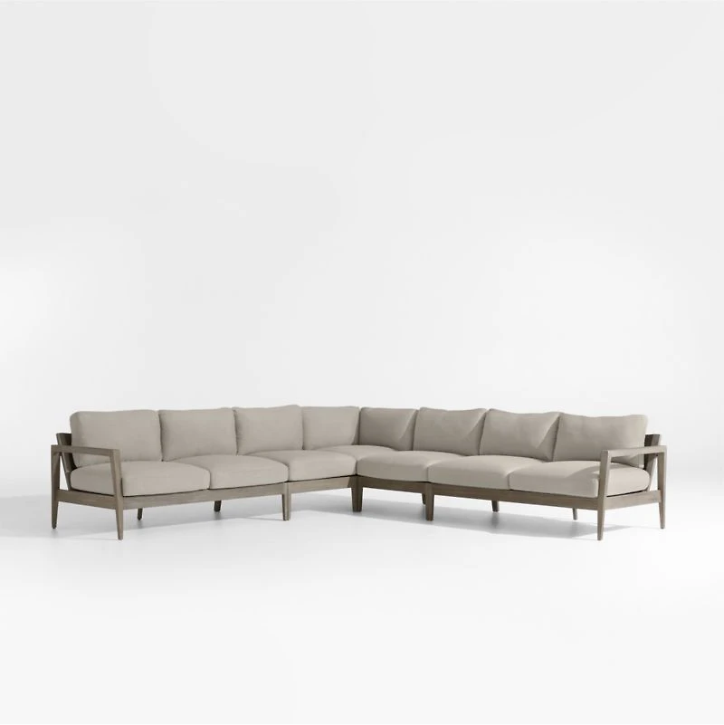 Andorra Weathered Grey Wood 5-Piece L-Shaped Outdoor Sectional Sofa Frame
