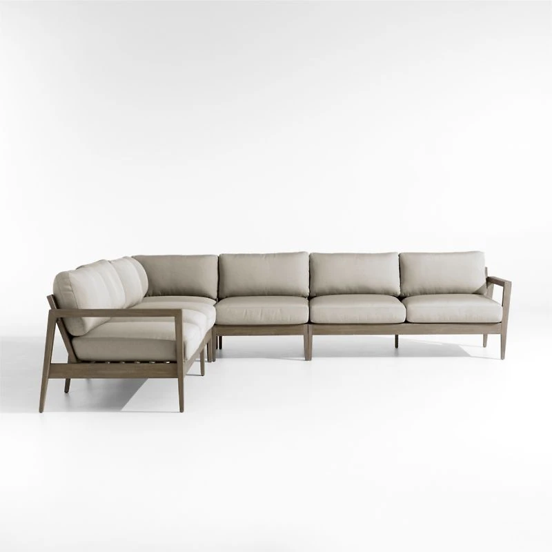 Andorra Weathered Grey Wood 5-Piece L-Shaped Outdoor Sectional Sofa with Sand Cushions
