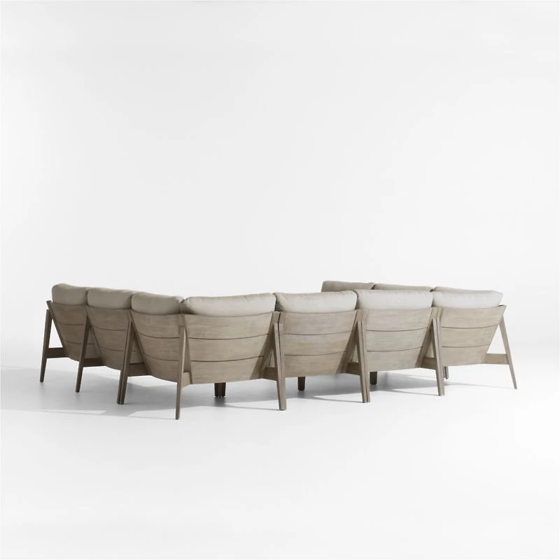 Andorra Weathered Grey Wood 6-Piece Petite U-Shaped Outdoor Sectional Sofa with Sand Cushions