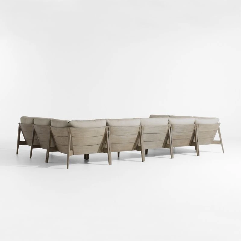 Andorra Weathered Grey Wood 7-Piece U-Shaped Outdoor Sectional Sofa with Sand Cushions