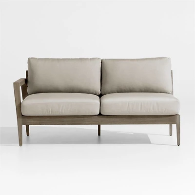 Andorra 63" Weathered Grey Wood Left-Arm Outdoor Sofa with Sand Cushions