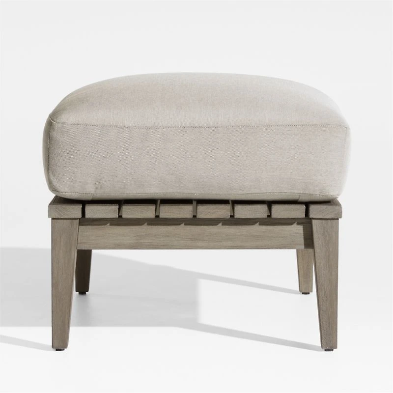Andorra Weathered Grey Wood Outdoor Ottoman with Sand Cushion