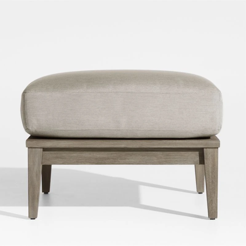 Andorra Weathered Grey Wood Outdoor Ottoman with Sand Cushion