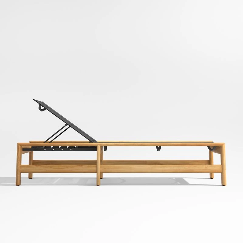Anguilla Teak Single Outdoor Chaise Lounge with Black Cushions