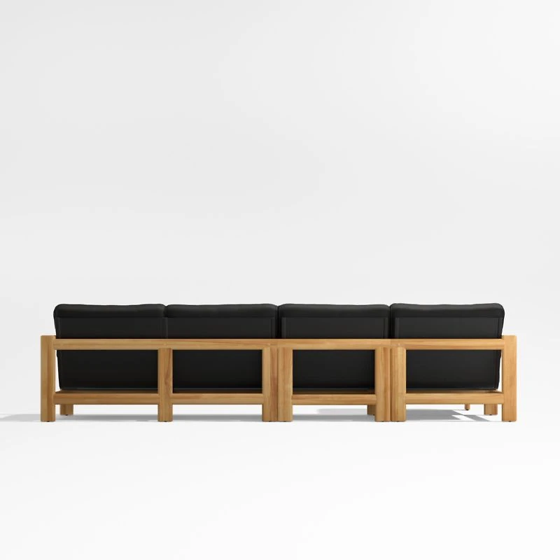 Anguilla Teak -Piece Left-Arm Chaise Outdoor Sectional Sofa with Black Cushions