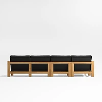 Anguilla Teak -Piece Left-Arm Chaise Outdoor Sectional Sofa with Black Cushions