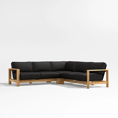 Anguilla Teak -Piece L-Shaped Outdoor Sectional Sofa with Black Cushions