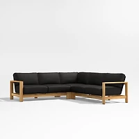 Anguilla Teak -Piece L-Shaped Outdoor Sectional Sofa with Black Cushions