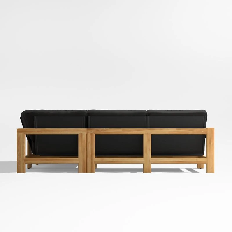 Anguilla Teak -Piece L-Shaped Outdoor Sectional Sofa with Black Cushions