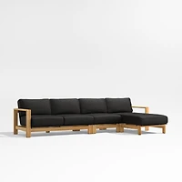 Anguilla Teak -Piece Right-Arm Chaise Outdoor Sectional Sofa with Black Cushions