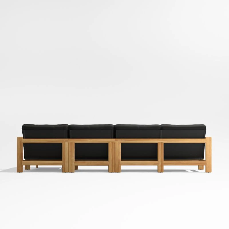 Anguilla Teak -Piece Right-Arm Chaise Outdoor Sectional Sofa with Black Cushions