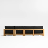 Anguilla Teak -Piece Right-Arm Chaise Outdoor Sectional Sofa with Black Cushions