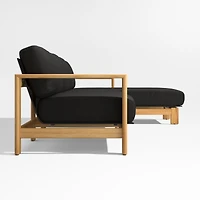 Anguilla Teak -Piece Right-Arm Chaise Outdoor Sectional Sofa with Black Cushions