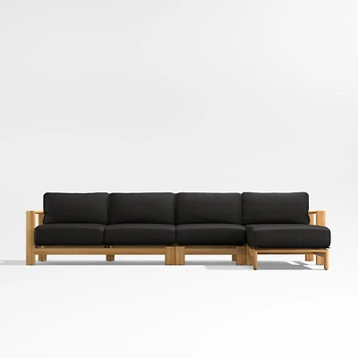 Anguilla Teak -Piece Right-Arm Chaise Outdoor Sectional Sofa with Black Cushions