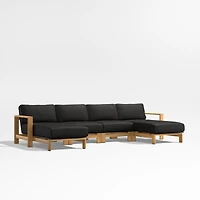 Anguilla Teak -Piece Double-Chaise Outdoor Sectional Sofa with Black Cushions