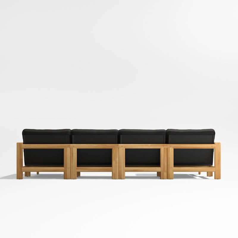Anguilla Teak -Piece Double-Chaise Outdoor Sectional Sofa with Black Cushions