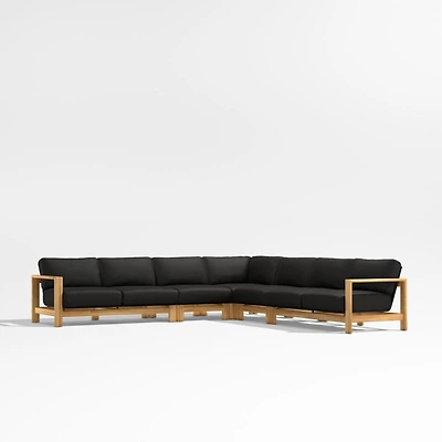 Anguilla Teak 5-Piece L-Shaped Outdoor Sectional Sofa with Black Cushions