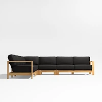 Anguilla Teak 5-Piece L-Shaped Outdoor Sectional Sofa with Black Cushions