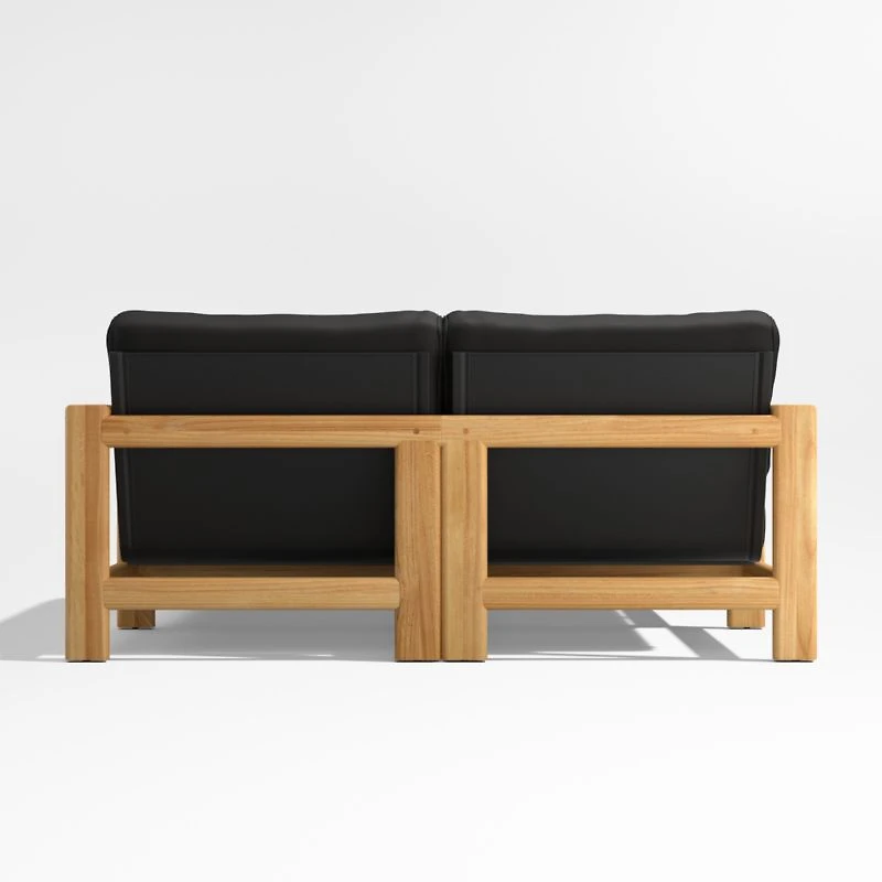 Anguilla 68" Teak 2-Piece Outdoor Daybed Sectional Sofa with Black Cushions