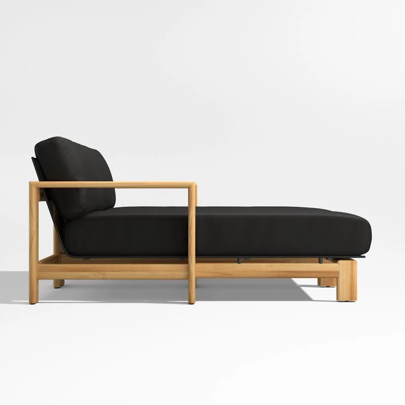 Anguilla 68" Teak 2-Piece Outdoor Daybed Sectional Sofa with Black Cushions
