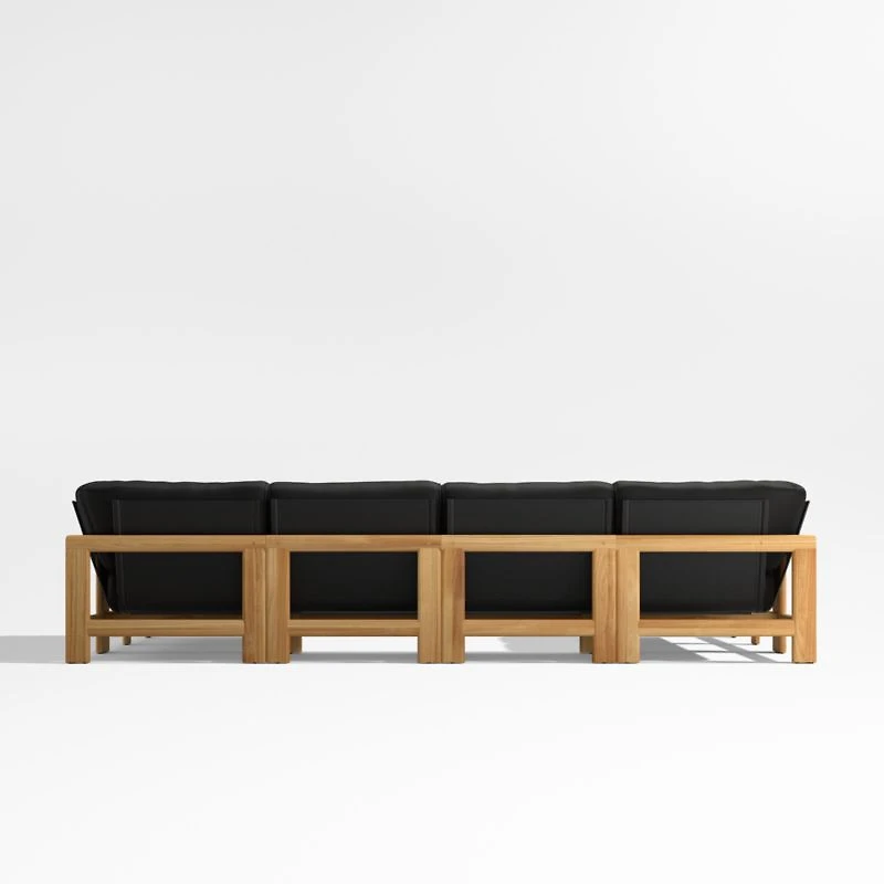 Anguilla Teak 6-Piece U-Shaped Outdoor Sectional Sofa with Black Cushions